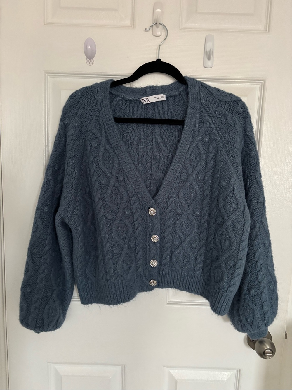 Zara Blue Cable Knit Button Front Sweater Cardigan. Oversized boxy fit. medium
